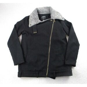Stussy Rider Fleece Jacket Womens S Black Long Sleeve Sherpa Collar Asymmetrical